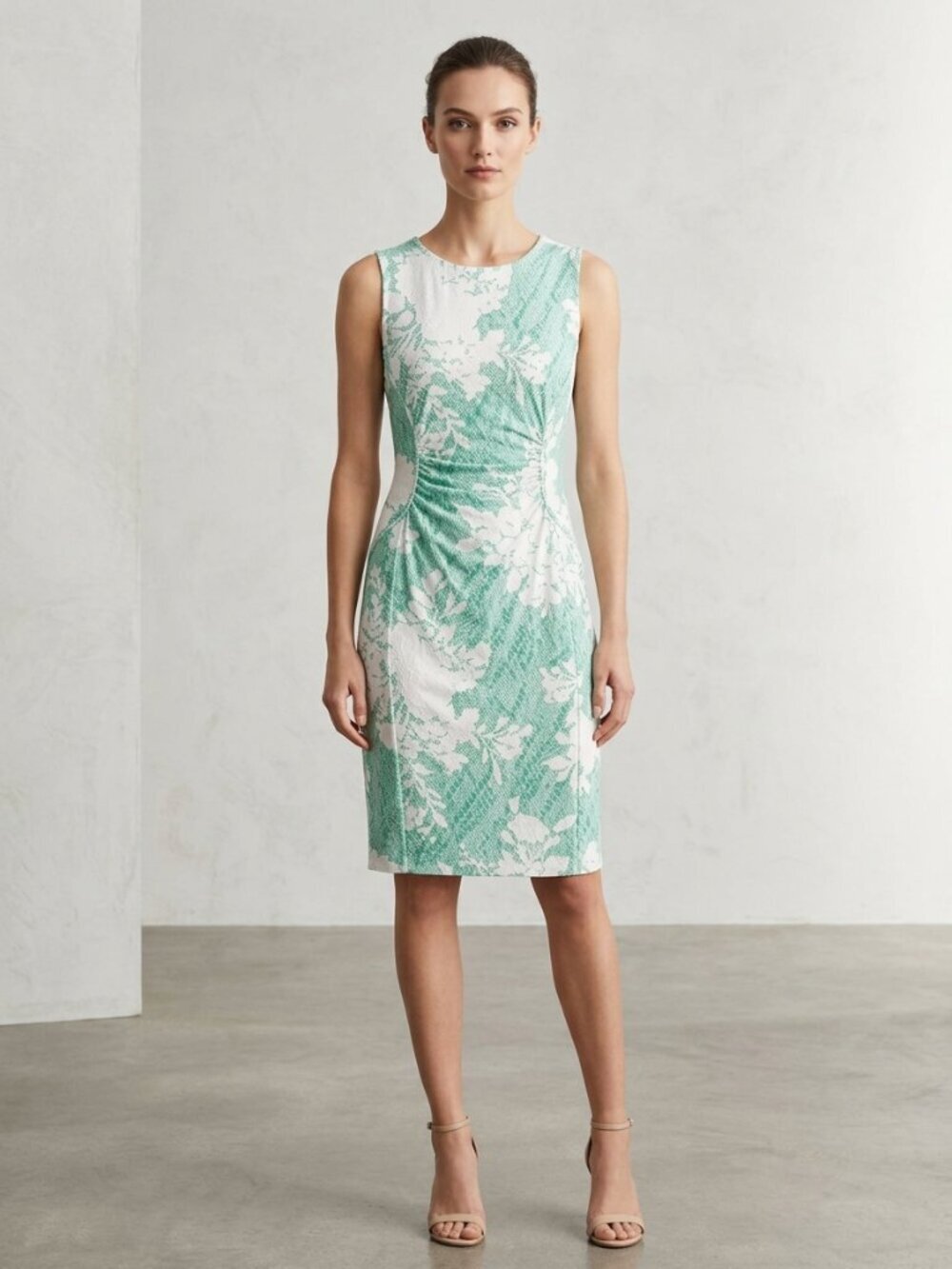 White/green fitted, sleeveless dress size 2